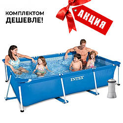 Каркасний басейн прямокутний Intex, 300 х 200 х 75 см, насос 2006 л/год, тент, підстилка