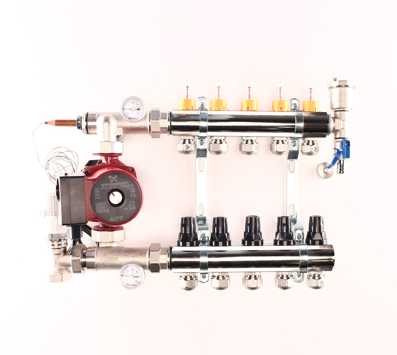 Колектор "Forte" з НАСОСОМ на 5 контурів в зборі для теплої підлоги латунний