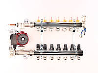 Коллектор "Forte" с НАСОСОМ на 7 контуров в сборе для тёплого пола латунный
