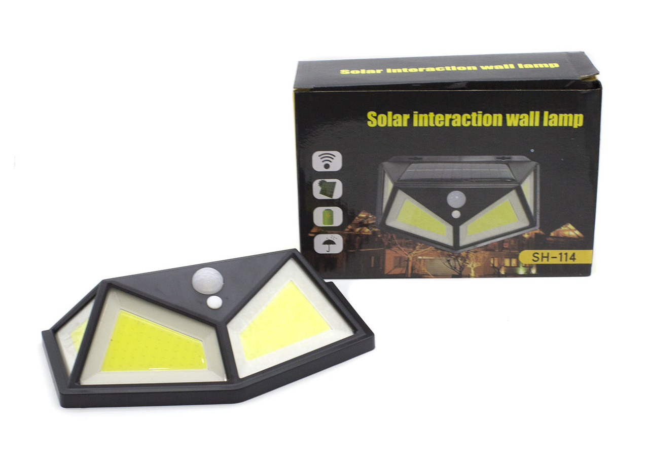 114LED COB Настінний світильник. Сонячна панель. Датчики. 3 режиму Li-ion 2400mAh