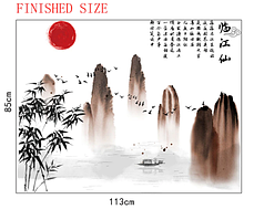 Вінілові наклейки на стіну, вікна, шафи "пейсаж, гори, бамбук, Японія, "85 см*113см (лист 60*90см), фото 2