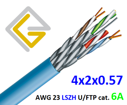 Кабель мережевий в екрані U/FTP cat.6A AWG23 LSZH негорючий 4х2х057 для внутрішньої прокладки