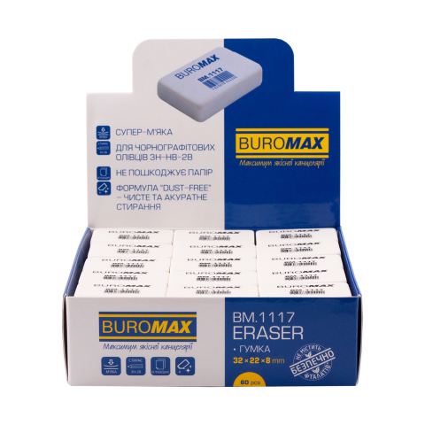 Ластик 1117, M (32х22х8 мм), прямокутний, білий Артикул: BM.1117