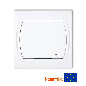 Вимикач прохідний 1-клавішний Karlik LOGO LWP-3 білий внутрішній 10А 250В (сходовий у зборі з рамкою)