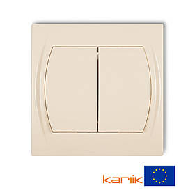Вимикач 2-клавішний Karlik LOGO 1LWP-2 бежевий внутрішній 10А 250В (у зборі з рамкою)