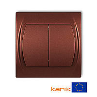 Выключатель 2-клавишный Karlik LOGO 9LWP-2 коричневый металлик внутренний 10А 250В (в сборе с рамкой)