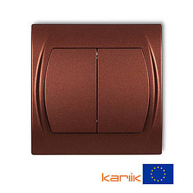 Вимикач 2-клавішний Karlik LOGO 9LWP-2 коричневий металік внутрішній 10А 250В (у зборі з рамкою)