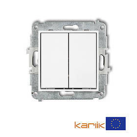 Вимикач 2-клавішний Karlik MINI MWP-2 білий внутрішній 10А 250В (однополюсний механізм без рамки)