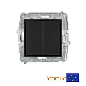 Вимикач 2-клавішний Karlik MINI 12MWP-2 чорний внутрішній 10А 250В (однополюсний механізм без рамки)