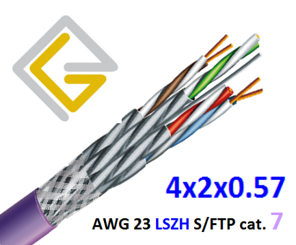 Кабель мережевий в екрані S/FTP cat.7 AWG23 LSZH негорючий 4х2х057 для внутрішньої прокладки