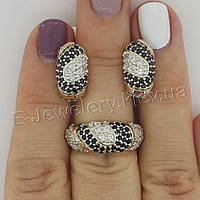 Срібний комплект сережки і кільце "Захід"