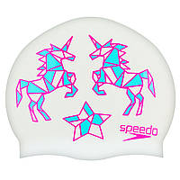 Шапочка для плавания детская SPEEDO JUNIOR SLOGAN PRINT 808386B967 белый-розовый