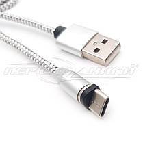 Магнітний кабель Type-C to USB 2.0 (срібло) ганчірний, 1 м, фото 6