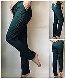 Штани жіночі літні однотонні на гумці зелені Літні жіночі штани великих розмірів зі шнурком, фото 2