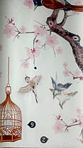 Вінілова інтер'єрна наклейка на стіну, вікна, шафа "пташки біля квітучого дерева" 148см*62cm (лист 60*90см), фото 2