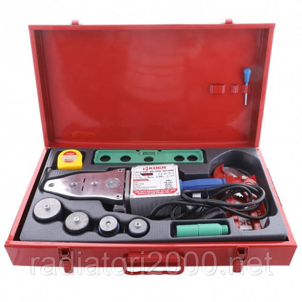 Паяльник для поліпропіленової труби KOER SET-02 (1500ВТ, 4 насад, піхви, рулетка,2 заглушений, рівень)