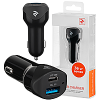 Зарядное устройство в прикуриватель 2E Dual USB + Type-C Quick Charge 3.0 Black (2E-ACR36WPDQC)