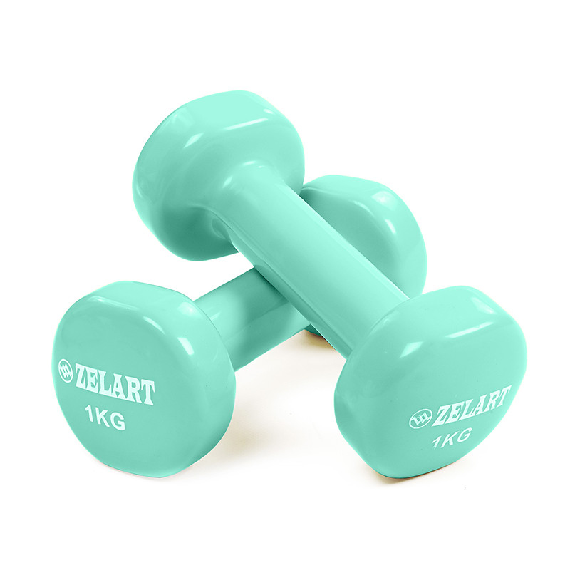 Гантелі 1кг для фітнесу з вініловим покриттям 2 штуки Zelart Beauty TA-5225-1