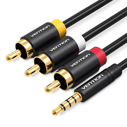 Кабель Audio 3.5мм-3RCA Vention F/F 24К gold-plated Aluminum Shell 2m Black (VAB-R07-B200), фото 1