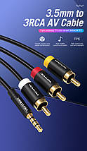 Кабель Audio 3.5мм-3RCA Vention F/F 24К gold-plated Aluminum Shell 2m Black (VAB-R07-B200), фото 4