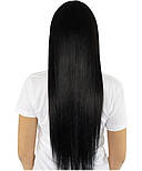 Волосся на шпильках 40 см 120 грамів. Колір #01 Чорний, фото 6