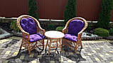 Комплект плетених меблів з лози у наборі з м'якими подушками фіолетового кольору 2 крісла + журнальний столик, фото 2