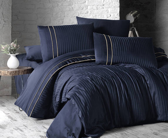 Набір постільної білизни First Choice DELUXE Satin "STRIPE STYLE / lacivert" DLX 96, фото 1