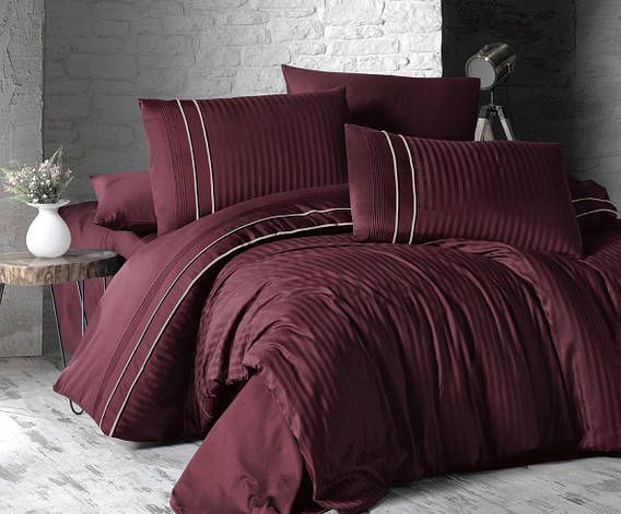 Набір постільної білизни First Choice DELUXE Satin "STRIPE STYLE / bordo" DLX 126, фото 1
