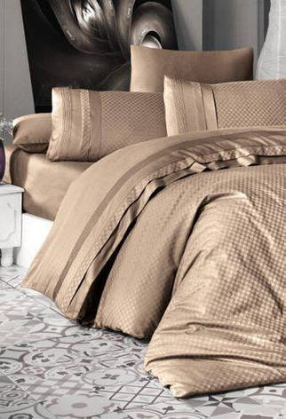 Набір постільної білизни First Choice DELUXE Satin "SQUARE / badem" DLX 136, фото 1