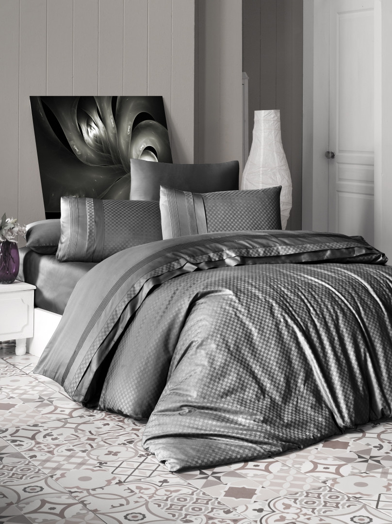 Набір постільної білизни First Choice DELUXE Satin "SQUARE / fume" DLX 141