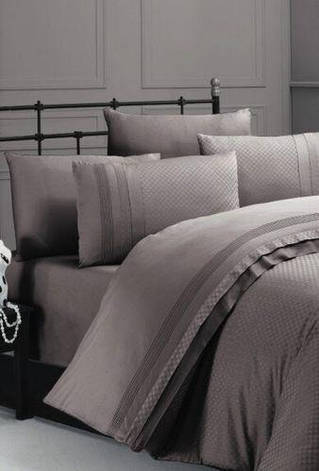 Набір постільної білизни First Choice DELUXE Satin "SQUARE / vizon" DLX 146, фото 1