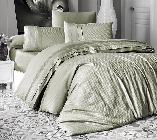 Набір постільної білизни First Choice DELUXE Satin "SQUARE / yesil" DLX 161, фото 1