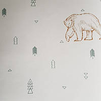 Обои флизелиновые детские Caselio Our Planet животные медведи олени коричневые деревья серые на белом