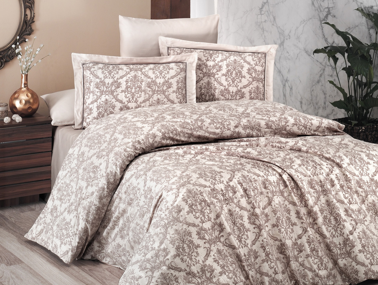 Набір постільної білизни First Choice DELUXE Satin "CATRA / ekru" DLX 186