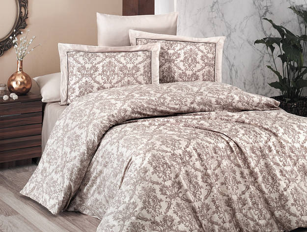 Набір постільної білизни First Choice DELUXE Satin "CATRA / ekru" DLX 186, фото 1