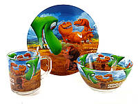 Детский набор стеклянной посуды для кормления Хороший Динозавр 3 предмета Metr+