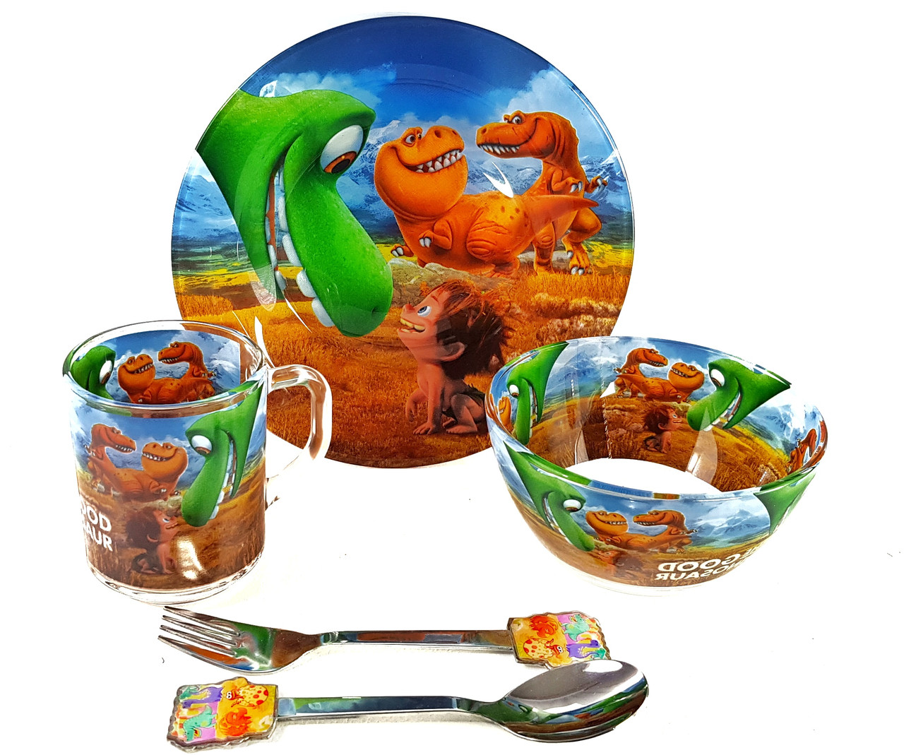 Дитячий набір скляного посуду для годування Хороший Динозавр 5 предметів Metr+