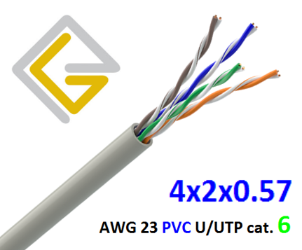 Кабель мережевий U/UTP-cat.6 без екрана AWG23 PVC 4х2х057 для внутрішньої прокладки