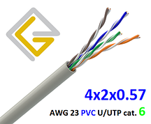 Кабель мережевий U/UTP-cat.6 без екрана AWG23 PVC 4х2х057 для внутрішньої прокладки