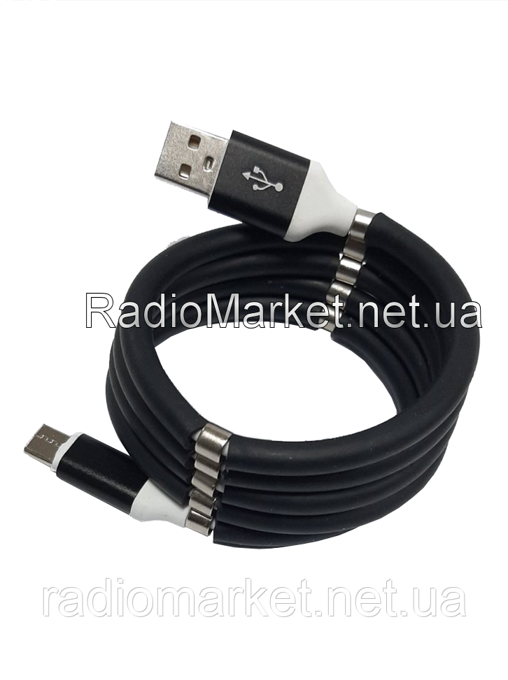 Шнур шт.USB А-шт.USB type C, магнітне змотування, 1метр, чорний, фото 1