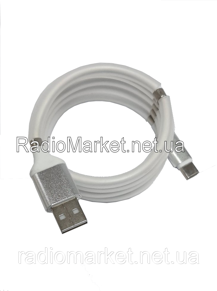 Шнур шт.USB А-шт.USB type C, магнітне змотування, 1метр, білий, фото 1