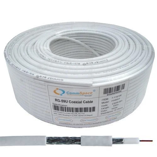 Кабель коаксіальний RG-6U (CS59-001) CommSpace, одножильний, CCS, 64%, білий, 100м