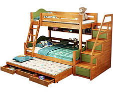 Двоярусне ліжко з додатковим спальним місцем Premium 7 дерев'яна з бука ТМ Mobler
