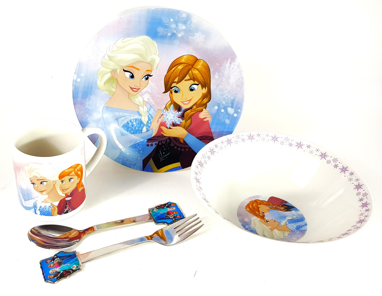Дитячий набір керамічного посуду для годування Холодне серце (сніжинка) 5 предметів