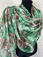 Жіночий шифоновий широкий шарф-платок у зеленому кольорі 145х100 см