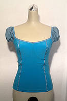 Футболка жіноча Balizza блакитна зі стразами приталена молодіжна