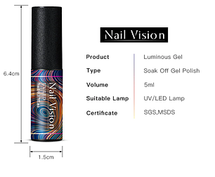 Люмінесцентний УФ гель-лак, 5мл для нігтів Nail Vision", що світиться лак в темряві в ультрафіолеті, фото 2