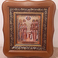 Ікона собор святих мучеників Севастійських, лик 10х12 см, у світлому дерев'яному кіоті