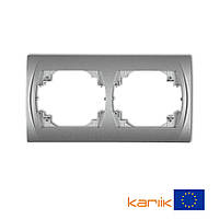 Рамка 2-местная горизонтальная Karlik LOGO 7LRH-2 серебристый металлик (для розеток и выключателей)