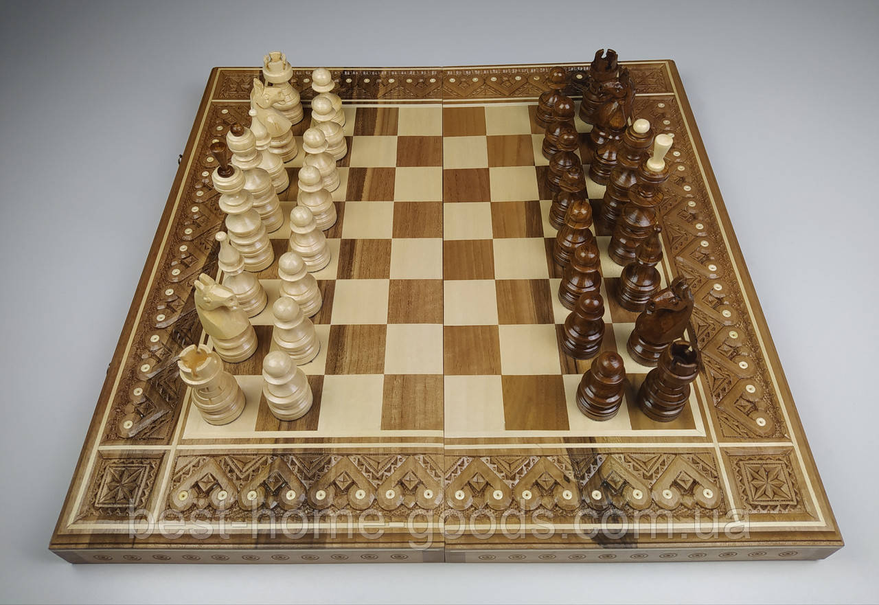 Шахматы деревянные резные ручной работы набор 3 в 1 шахматы, шашки, нарды. - фото 6 - id-p968645094